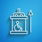 White line Elevator for disabled icon isolated on blue background. Long shadow. Vector