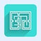 White line Evacuation plan icon isolated with long shadow background. Fire escape plan. Green square button. Vector