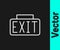 White line Exit icon isolated on black background. Fire emergency icon. Vector
