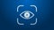 White line Eye scan icon isolated on blue background. Scanning eye. Security check symbol. Cyber eye sign. 4K Video