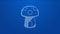 White line Fantasy mushroom house icon isolated on blue background. Fairytale house. 4K Video motion graphic animation