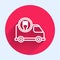 White line Fast round the clock delivery by car icon isolated with long shadow. Red circle button. Vector Illustration