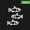 White line Fishes icon isolated on black background. Vector.