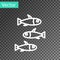 White line Fishes icon isolated on transparent background. Vector.
