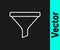 White line Funnel or filter icon isolated on black background. Vector