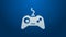 White line Gamepad icon isolated on blue background. Game controller. 4K Video motion graphic animation