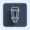 White line Garden light lamp icon isolated with long shadow background. Solar powered lamp. Lantern. Street lamp. Blue
