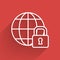 White line Global lockdown - locked globe icon isolated with long shadow. Vector