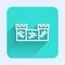 White line Great wall of China icon isolated with long shadow. Green square button. Vector