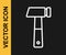 White line Hammer icon isolated on black background. Tool for repair. Vector