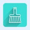 White line Handle broom icon isolated with long shadow background. Cleaning service concept. Green square button. Vector