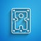 White line Hard disk drive HDD icon isolated on blue background. Long shadow. Vector
