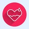 White line Heart heal icon isolated with long shadow. Red circle button. Vector Illustration