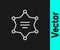 White line Hexagram sheriff icon isolated on black background. Police badge icon. Vector Illustration