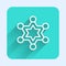 White line Hexagram sheriff icon isolated with long shadow background. Police badge icon. Green square button. Vector