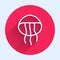 White line Jellyfish icon isolated with long shadow. Red circle button. Vector