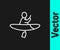 White line Kayak and paddle icon isolated on black background. Kayak and canoe for fishing and tourism. Outdoor