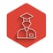 White line Laboratory assistant icon isolated with long shadow. Red hexagon button. Vector