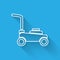 White line Lawn mower icon isolated with long shadow. Lawn mower cutting grass. Vector