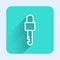 White line Locked key icon isolated with long shadow. Green square button. Vector Illustration
