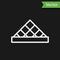 White line Louvre glass pyramid icon isolated on black background. Louvre museum. Vector