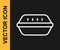 White line Lunch box icon isolated on black background. Vector