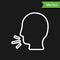 White line Man coughing icon isolated on black background. Viral infection, influenza, flu, cold symptom. Tuberculosis, mumps,