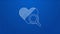 White line Medical heart inspection icon isolated on blue background. Heart magnifier search. 4K Video motion graphic