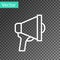 White line Megaphone icon isolated on transparent background. Speaker sign. Vector