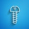 White line Metallic screw icon isolated on blue background. Long shadow