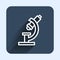 White line Microscope icon isolated with long shadow background. Chemistry, pharmaceutical instrument, microbiology