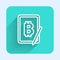 White line Mining bitcoin from graphic tablet icon isolated with long shadow. Cryptocurrency mining, blockchain