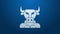 White line Minotaur icon isolated on blue background. Mythical greek powerful creature the half human bull legendary