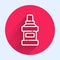 White line Mouthwash plastic bottle icon isolated with long shadow. Liquid for rinsing mouth. Oralcare equipment. Red