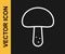 White line Mushroom icon isolated on black background. Vector