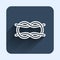 White line Nautical rope knots icon isolated with long shadow background. Rope tied in a knot. Blue square button