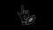 White line Number 1 one fan hand glove with finger raised and american football ball icon isolated on black background