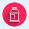 White line Paint, gouache, jar, dye icon isolated with long shadow. Red circle button. Vector