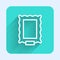 White line Picture icon isolated with long shadow. Green square button. Vector