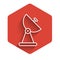 White line Radar icon isolated with long shadow. Search system. Satellite sign. Red hexagon button. Vector Illustration.