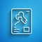 White line X-ray shots icon isolated on blue background. Long shadow. Vector