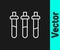 White line Reagent bottle for physics and chemistry icon isolated on black background. Vector