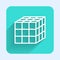 White line Rubik cube icon isolated with long shadow. Mechanical puzzle toy. Rubik`s cube 3d combination puzzle. Green