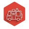 White line Rv Camping trailer icon isolated with long shadow. Travel mobile home, caravan, home camper for travel. Red