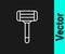 White line Shaving razor icon isolated on black background. Vector