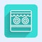White line Shooting gallery icon isolated with long shadow. Green square button. Vector