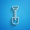 White line Shovel icon isolated on blue background. Gardening tool. Tool for horticulture, agriculture, farming. Long