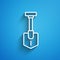 White line Shovel icon isolated on blue background. Gardening tool. Tool for horticulture, agriculture, farming. Long