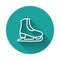 White line Skates icon isolated with long shadow. Ice skate shoes icon. Sport boots with blades. Green circle button