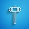 White line Sledgehammer icon isolated on blue background. Long shadow